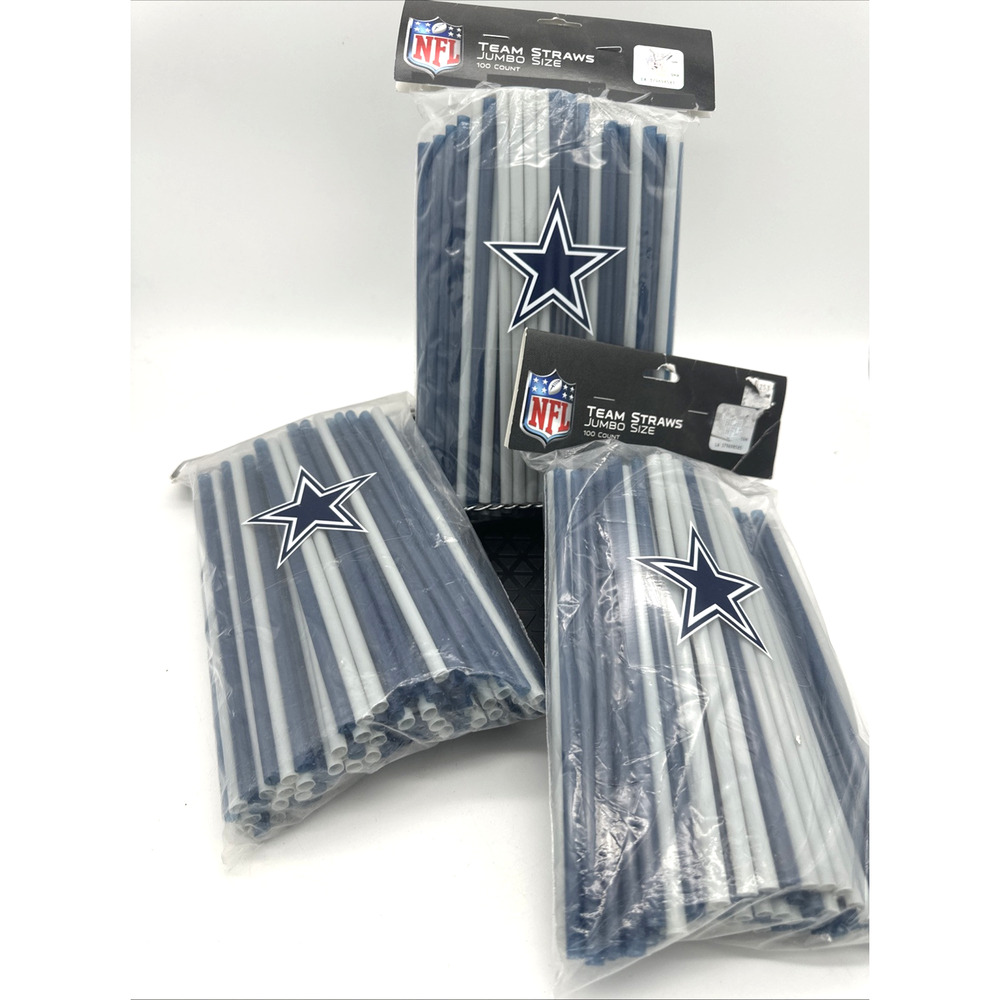 3 NFL Dallas Cowboys Football 100 Jumbo Straw Set Team Colors NEW*